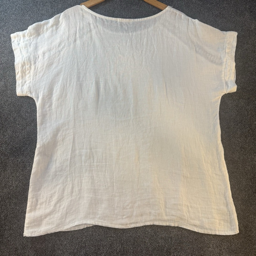 Bellambre Italy 100% Linen Blouse Womens M White Crochet Trim Short Sleeve - Picture 3 of 9